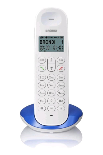 BRONDI TELEFONO LOTUS TELEFONO CORDLESS DECT GAP RUBRICA TELEFONIA 50 MEMORIE FINO A 5 PORTATILI COLLEGABILI BIANCO/BLU